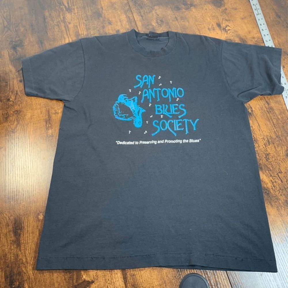San Antonio BLues Society‎ Single Stitch Black Shirt all Around Size XL